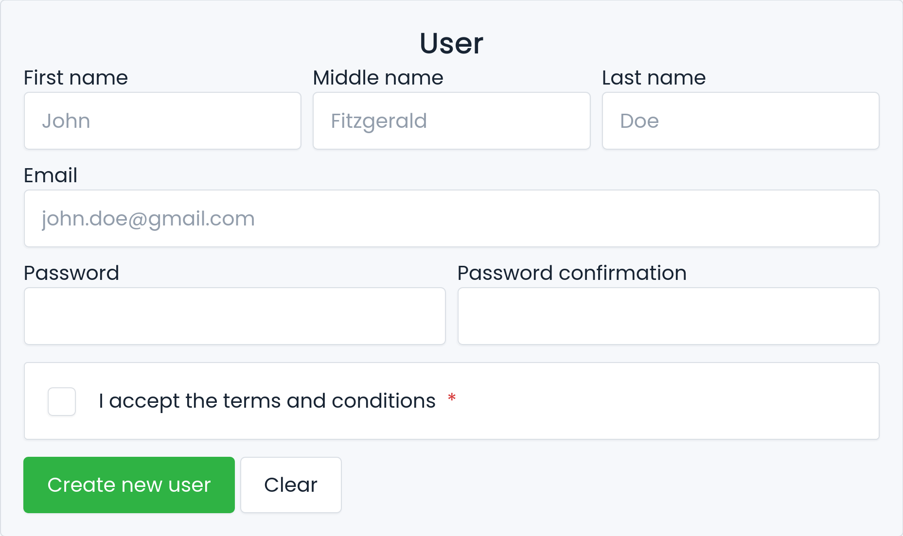 User creation form, illustrating the ability to create, edit, and delete individual data points, to go beyond simple static dashboards.